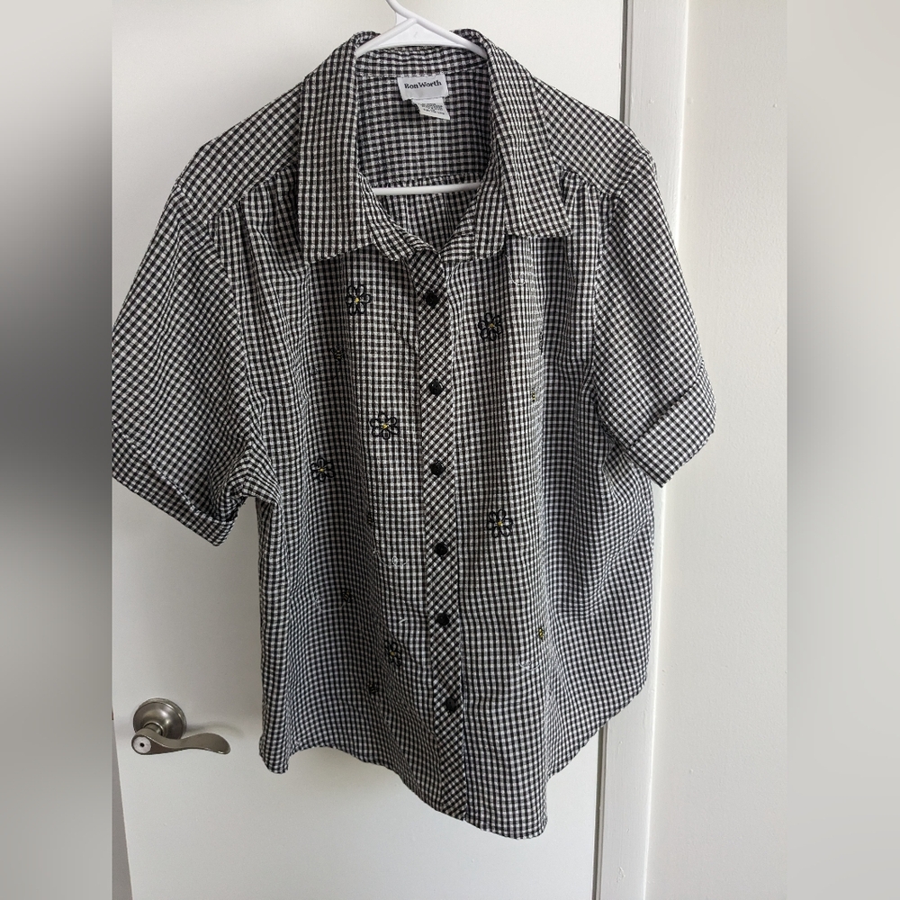Vintage BonWorth Gingham Embroidered Blouse